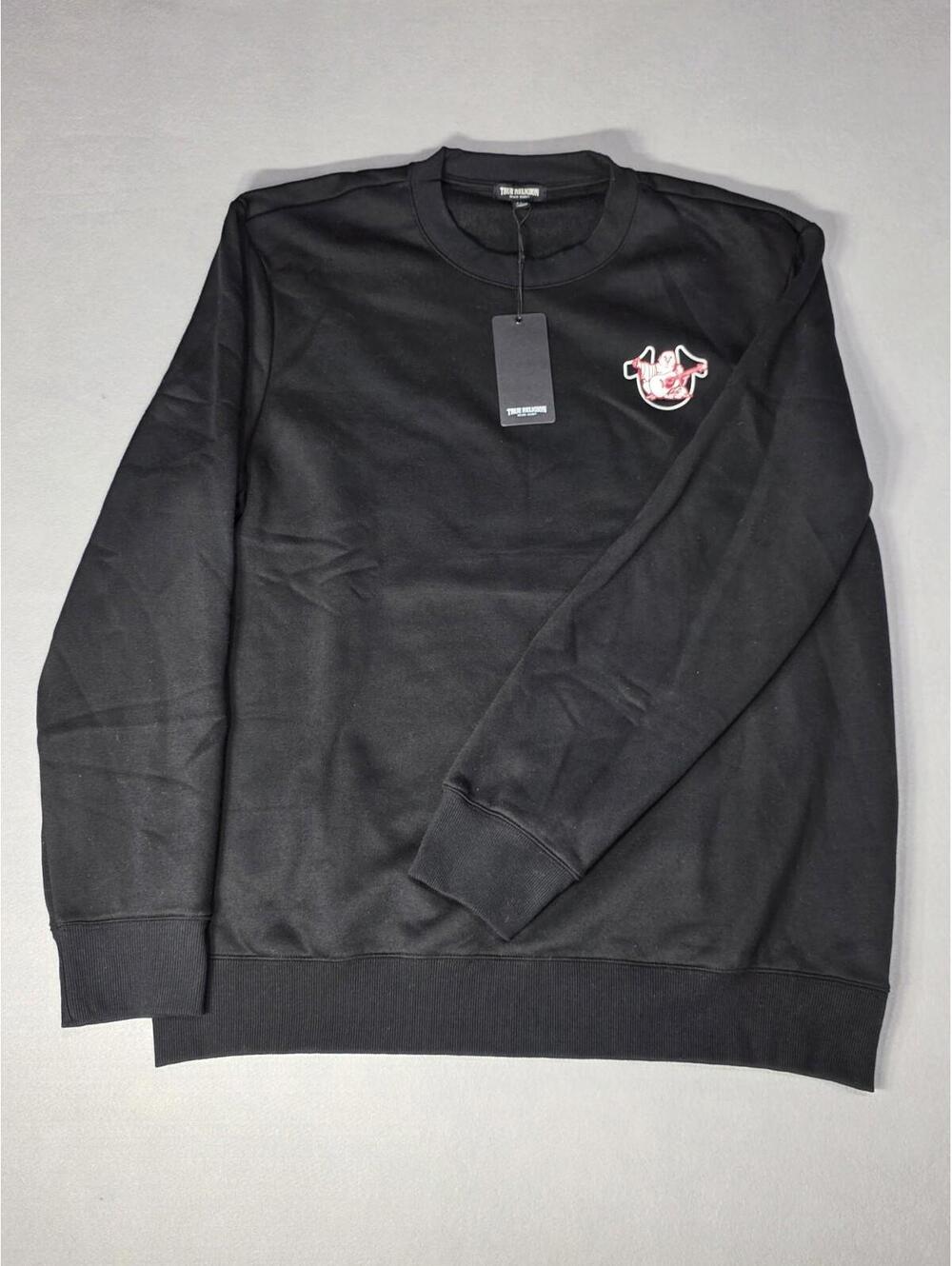 True Religion Men's 3XL Jet Black Bold Sweatshirt Crewneck Buddha Guitar NWT - Picture 1 of 12